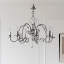 Lampadari Moderni-Ondaluce lp vivaldi 6 braccia vetro grigio fumo per salotto contemporaneo