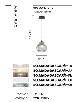Lampade A Sospensione-Ondaluce madagascar lampada camera da letto vetro soffiato fume