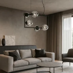 Lampadari Moderni-Ondaluce monile 5 lampadario nero moderno sfere di vetro