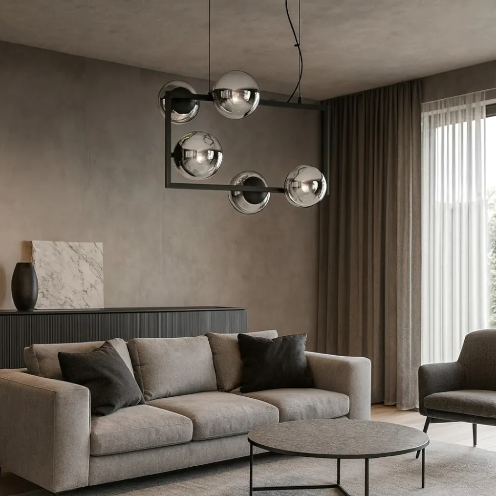 Lampadari Moderni-Ondaluce monile 5 lampadario nero moderno sfere di vetro
