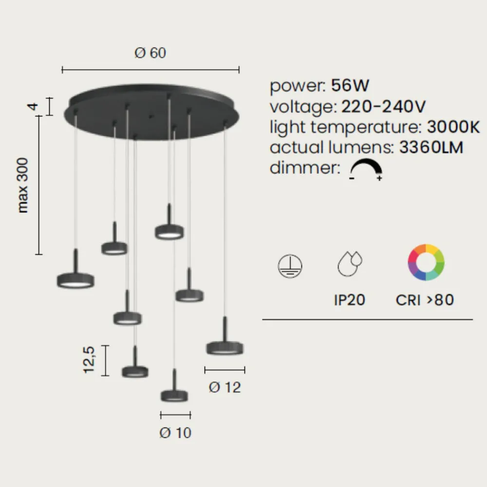 Lampadari Moderni-Ondaluce nina lampadario a sospensione oro 8 luci led 56w 3000k dimmerabile