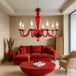 Lampadari Moderni-Ondaluce paganin lampadario sei luci vetro rubino