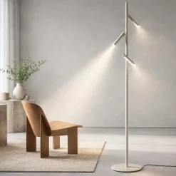 Lampade Da Terra-Ondaluce piantana teddy moderna tortora 3 luci led orientabili 3000k dimmerabile