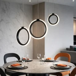 Lampadari Moderni-Ondaluce pinta lampadario a 3 luci pendenti moderno nero anelli led 3000k dimmerabile