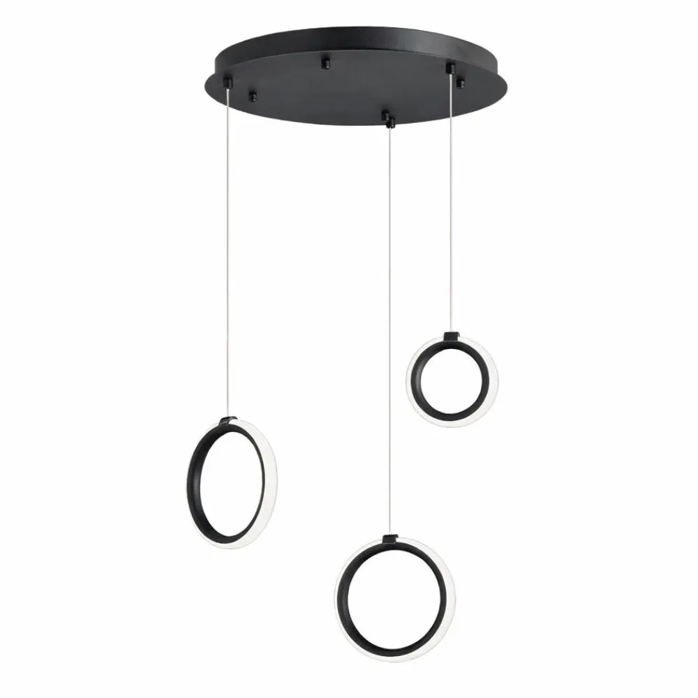 Lampadari Moderni-Ondaluce pinta lampadario a 3 luci pendenti moderno nero anelli led 3000k dimmerabile