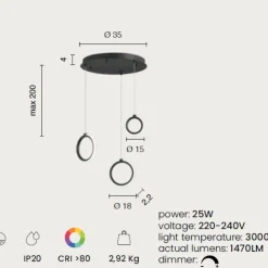 Lampadari Moderni-Ondaluce pinta lampadario moderno oro a tre luci led 25w 30000k dimmerabile