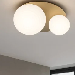 Plafoniere Moderne-Ondaluce pl tondo oro plafoniera vetri bianco per camera da letto