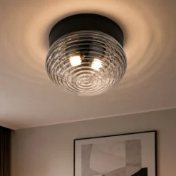 Plafoniere Moderne-Ondaluce pl tondo plafoniera camera da letto vetro fume