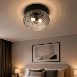 Plafoniere Moderne-Ondaluce pl tondo plafoniera camera da letto vetro fume