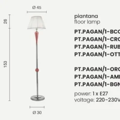 Lampade Da Terra-Ondaluce pt paganini lampada da terra cromo e vetro rubino per salone