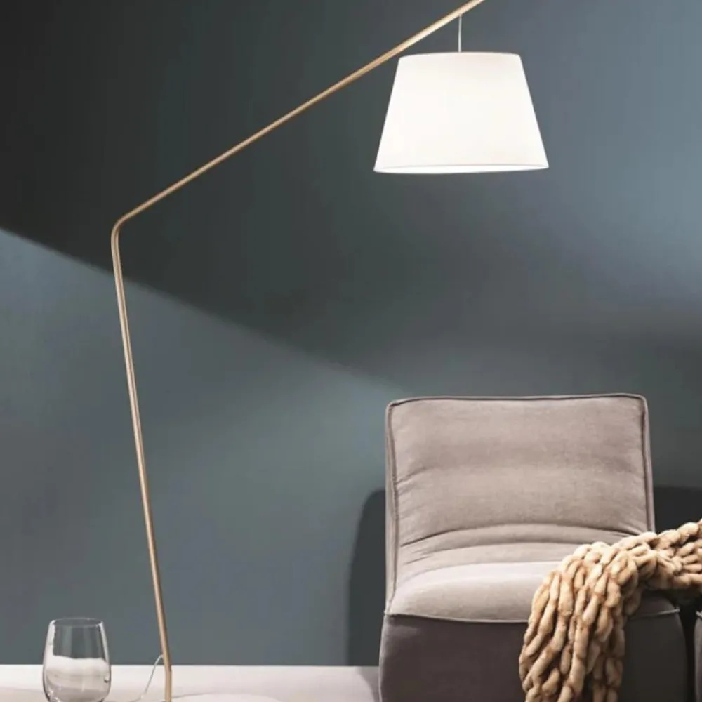 Lampade Da Terra-Ondaluce pt velvet lampada ad arco moderna oro e paralume bianco