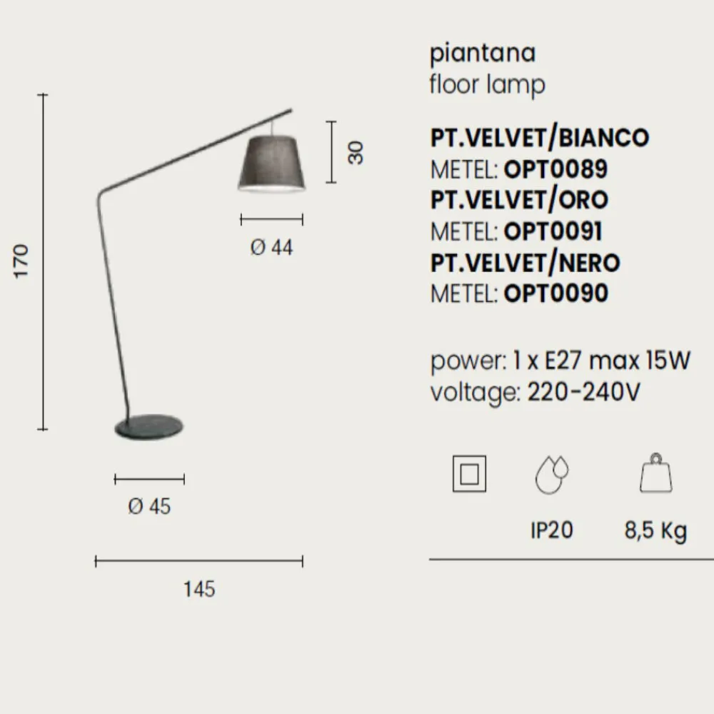 Lampade Da Terra-Ondaluce pt velvet lampada ad arco moderna oro e paralume bianco