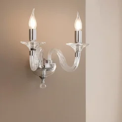 Applique Da Parete-Ondaluce ravel applique classica vetro trasparente dettagli cromo 2 luci