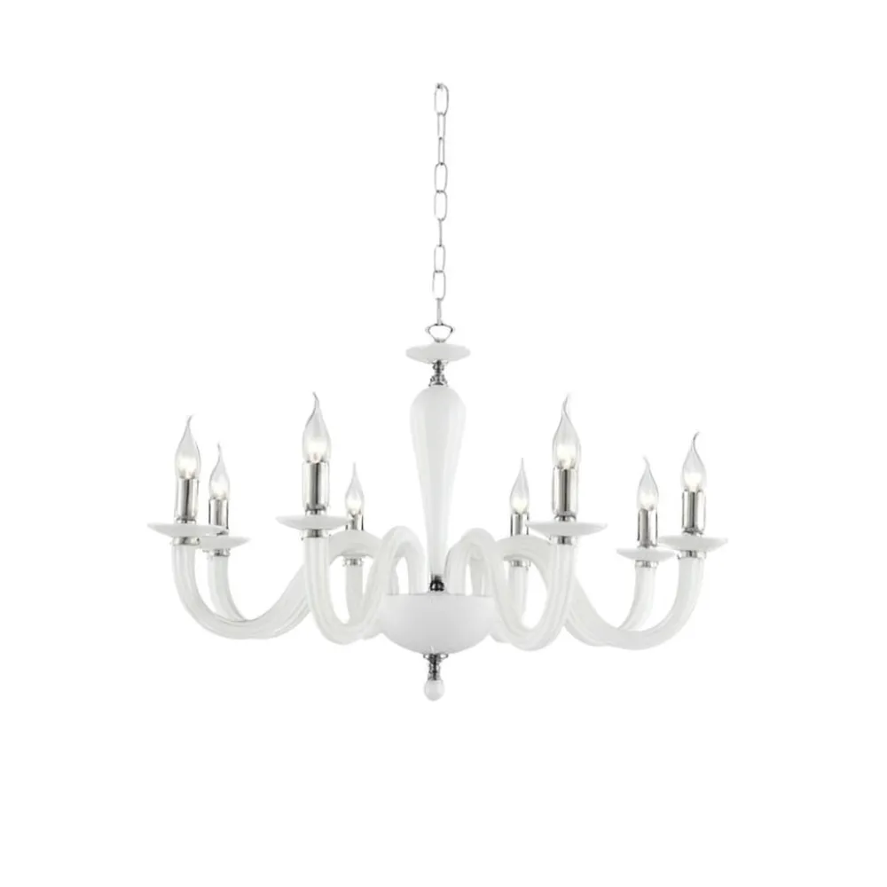 Lampadario Camera Da Letto-Ondaluce ravel lampadario per camera da letto classica vetro bianco 8 bracci