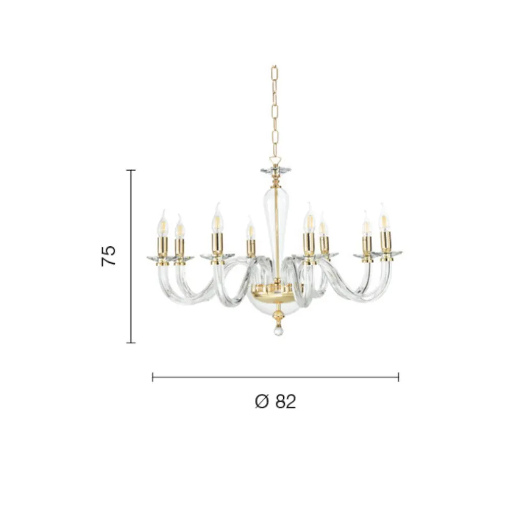 Lampadario Camera Da Letto-Ondaluce ravel lampadario per camera da letto classica vetro bianco 8 bracci