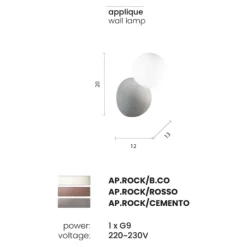 Applique Da Parete-Ondaluce rock applique cemento bianco sfera vetro bianco