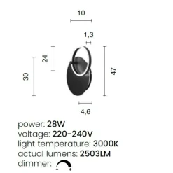 Applique Da Parete-Ondaluce sabe applique da parete moderna oro led 28w 3000k dimmerabile