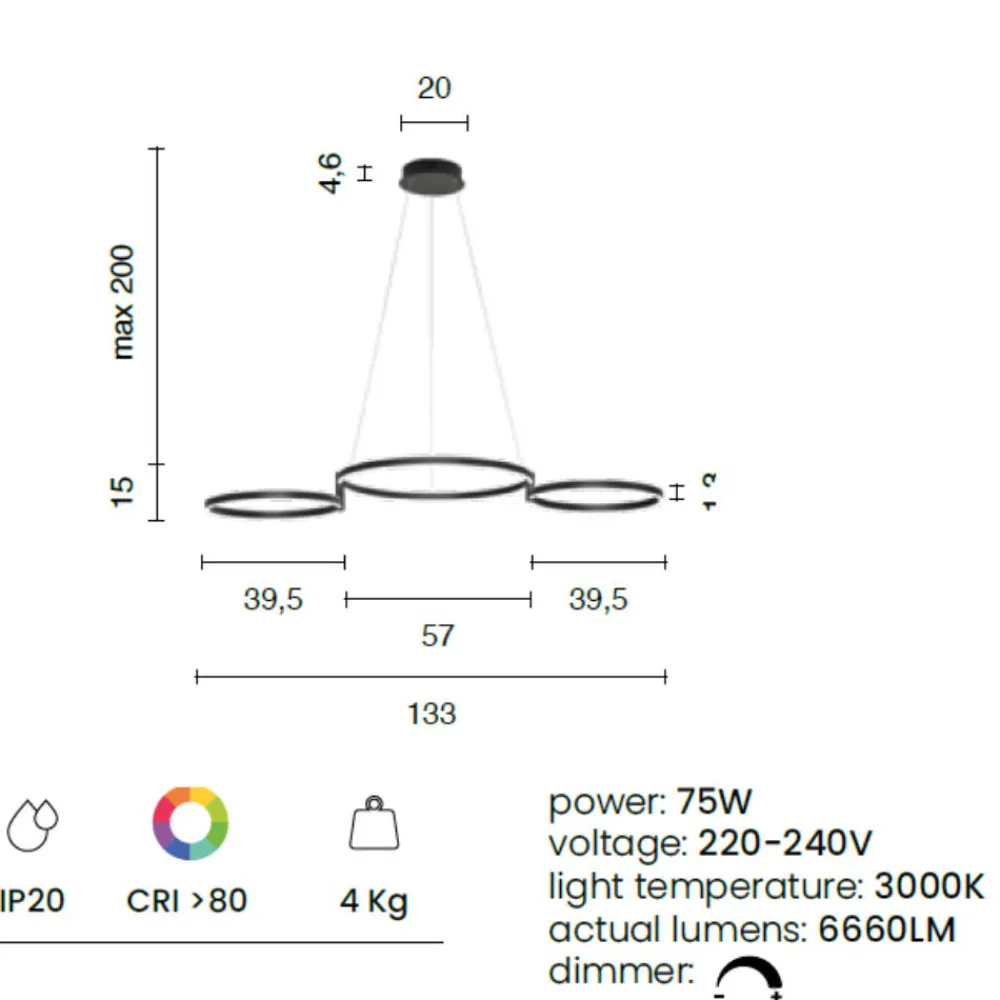 Lampadari Moderni-Ondaluce sabe lampadario moderno led 75w 3000k cerchi orientabili dimmerabile