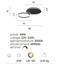 Plafoniere Moderne-Ondaluce sabe plafoniera led da cucina cerchio orientabile led 3000k dimmerabile