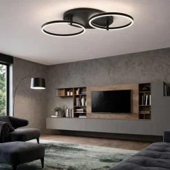 Plafoniere Moderne-Ondaluce sabe plafoniera nera moderna due cerchi led orientabili 3000k dimmerabile