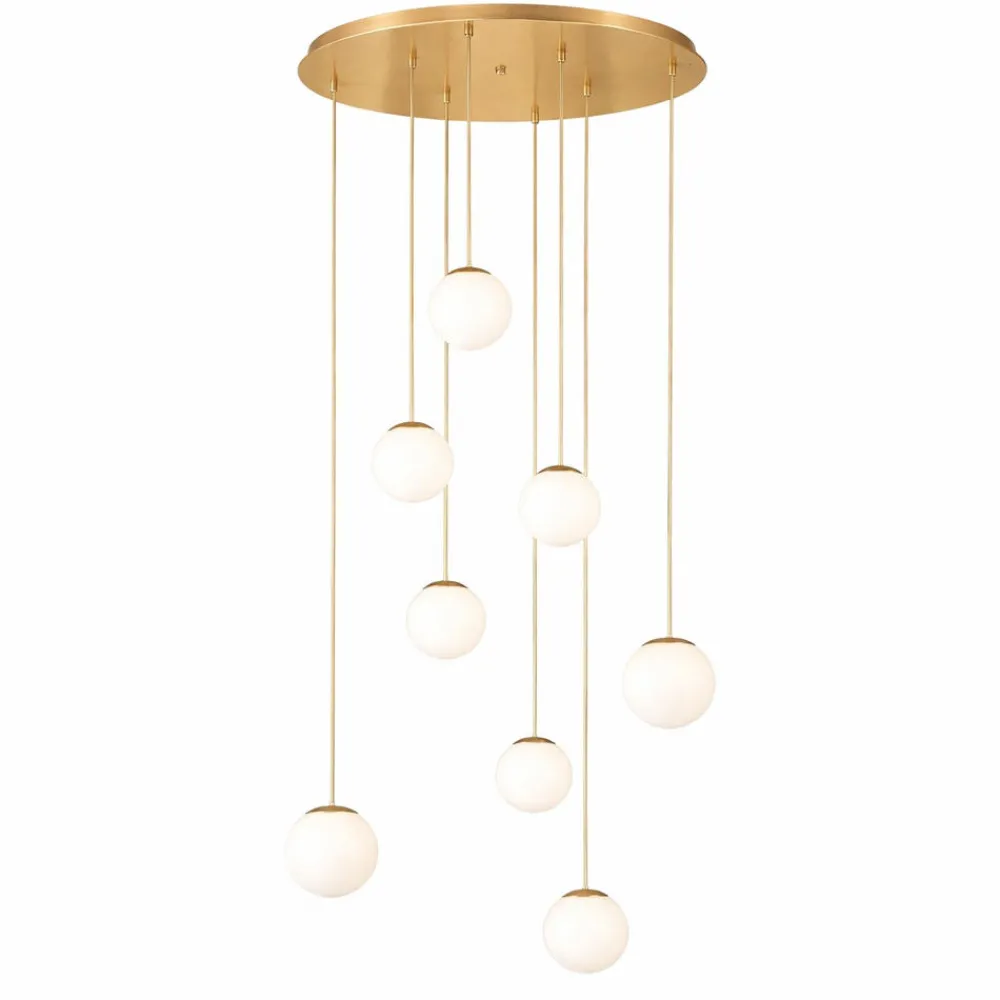 Lampadari Moderni-Ondaluce santos lampadario a sospensione oro moderno 8 luci 60w 3000k sfere vetro bianco