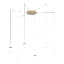 Lampadari Moderni-Ondaluce santos lampadario con sopensioni decentrate 6 luci vetri bianchi led 3000k
