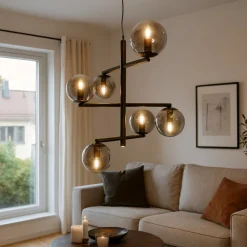 Lampadari Moderni-Ondaluce so gizah lampadario moderno nero da soggiorno 6 luci vetri fume