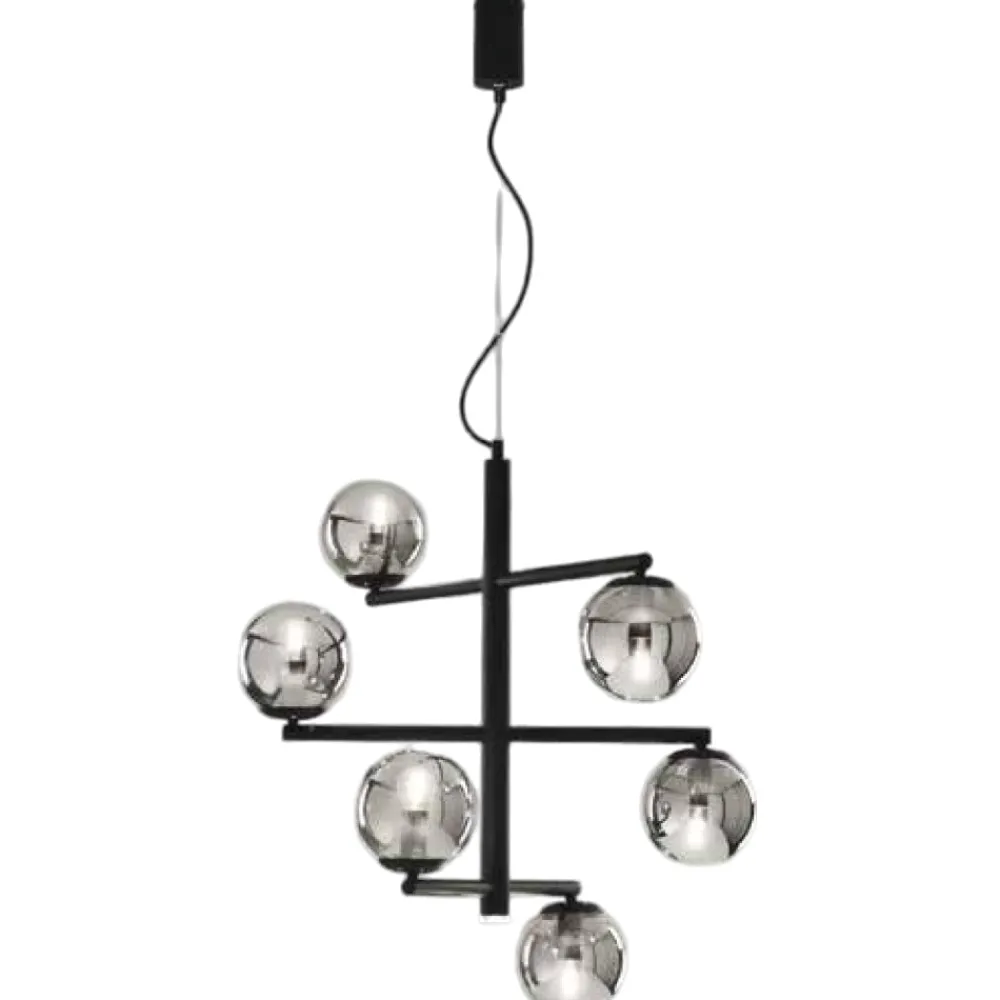 Lampadari Moderni-Ondaluce so gizah lampadario moderno nero da soggiorno 6 luci vetri fume