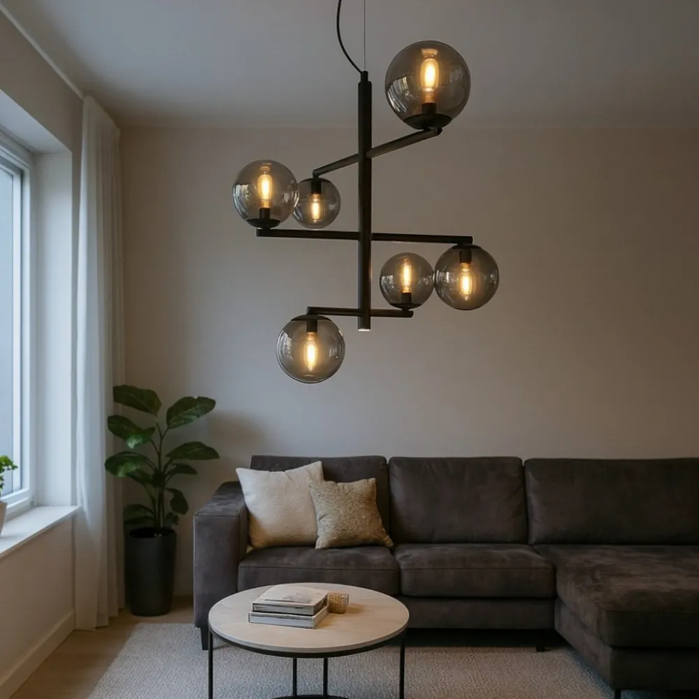 Lampadari Moderni-Ondaluce so gizah lampadario moderno nero da soggiorno 6 luci vetri fume