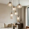 Lampadari Moderni-Ondaluce so puck 6 luci lampadario moderno vetri ambra a cascata per soggiorno