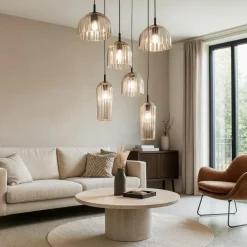 Lampadari Moderni-Ondaluce so puck 6 luci lampadario moderno vetri ambra a cascata per soggiorno