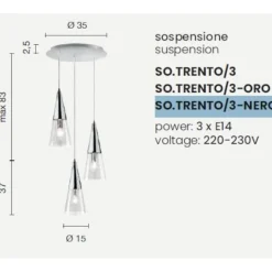 Lampadari Cucina-Ondaluce so trento 3 lampadario per cucina moderna nero coni di vetro