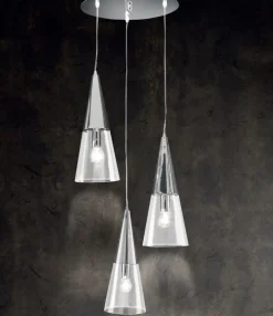 Lampadari Cucina-Ondaluce so trento 3 lampadario tre coni cromo vetri trasparenti
