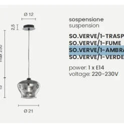 Lampade A Sospensione-Ondaluce so verve 1 ambra lampada a sospensione vetro con base/nero