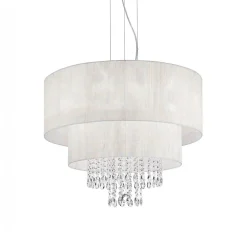 Lampadario Camera Da Letto-Ideal Lux Opera sp6 lampadario stanza da letto paralume bianco con cristalli