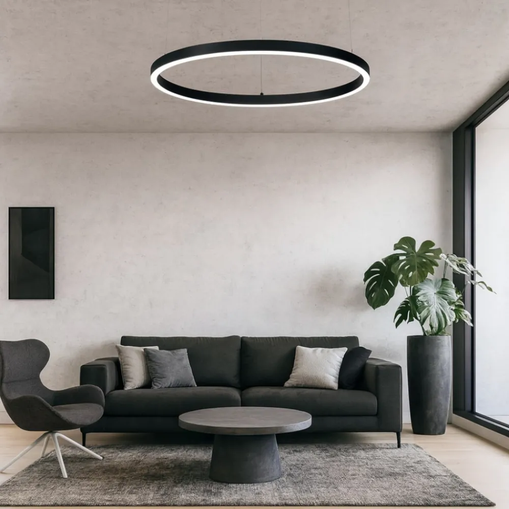 Lampadari Moderni-Ideal Lux Oracle slim sp d050 round 3000k lampadario nero led 3000k dimmerabile