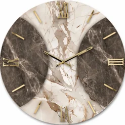 Orologi Da Parete Moderni-Selezionato da Mazzolaluce Orologio a parete moderno effetto marmo design numeri romani oro 60cm
