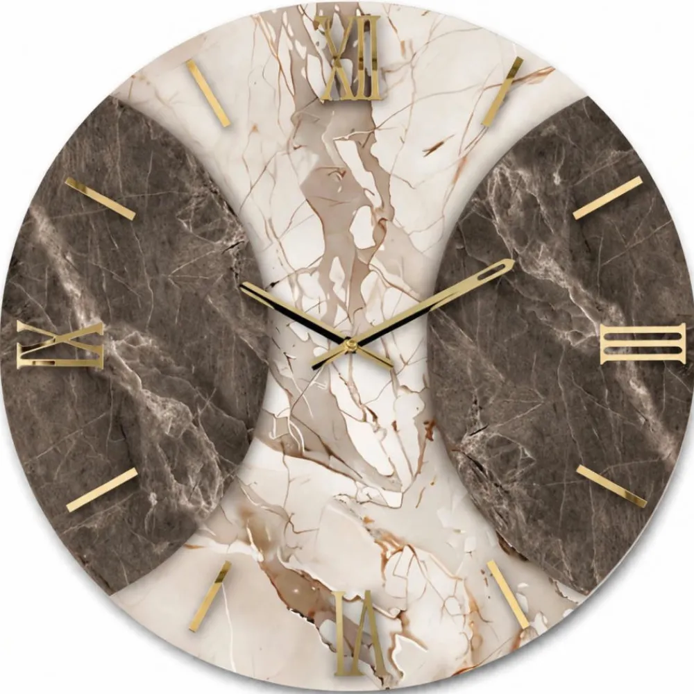 Orologi Da Parete Moderni-Selezionato da Mazzolaluce Orologio a parete moderno effetto marmo design numeri romani oro 60cm