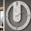 Orologi Da Parete Moderni-Selezionato da Mazzolaluce Orologio a parete rotondo effetto marmo dettagli foglia argento 50cm