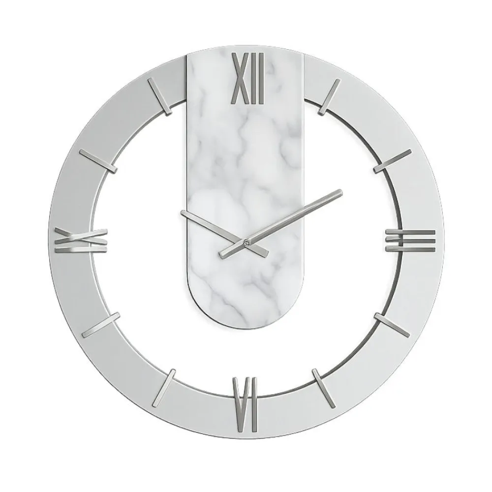 Orologi Da Parete Moderni-Selezionato da Mazzolaluce Orologio a parete rotondo effetto marmo dettagli foglia argento 50cm