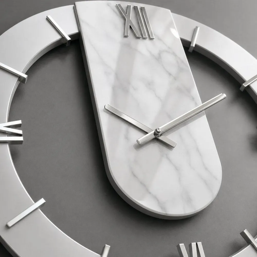 Orologi Da Parete Moderni-Selezionato da Mazzolaluce Orologio a parete rotondo effetto marmo dettagli foglia argento 50cm