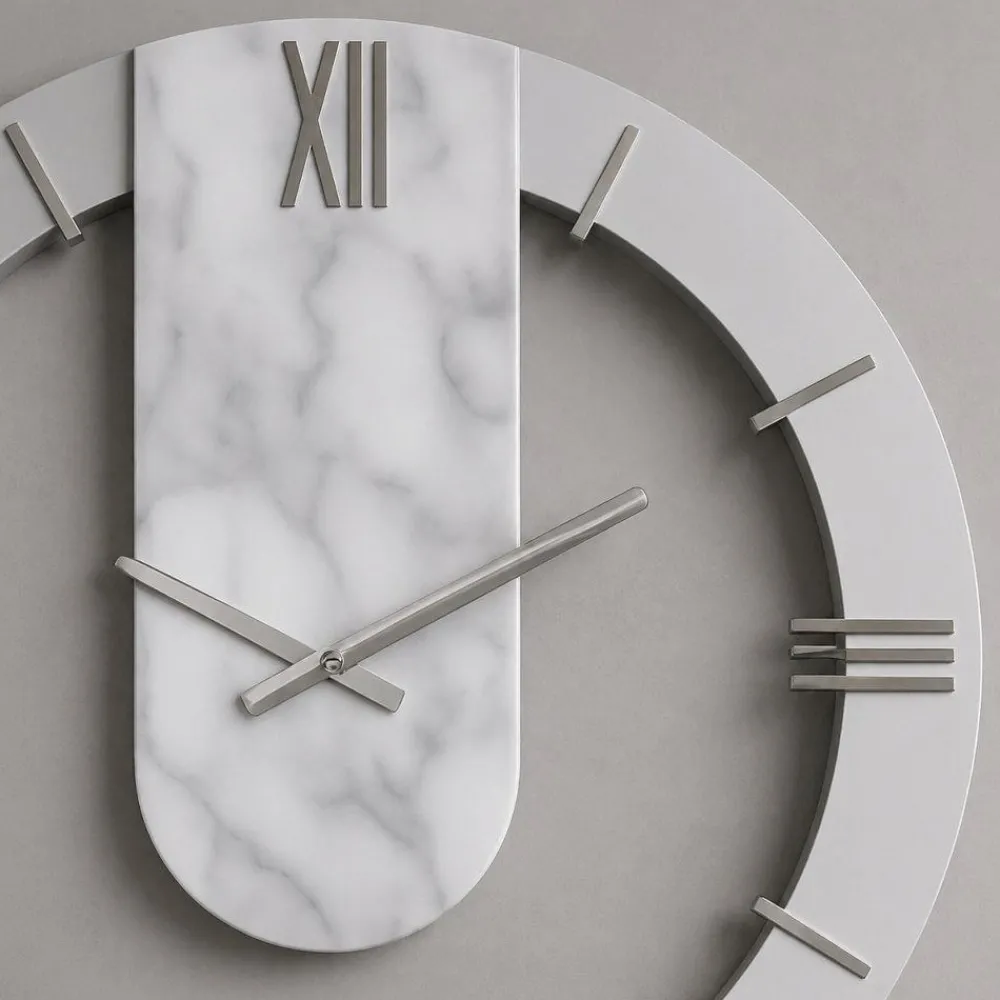 Orologi Da Parete Moderni-Selezionato da Mazzolaluce Orologio a parete rotondo effetto marmo dettagli foglia argento 50cm