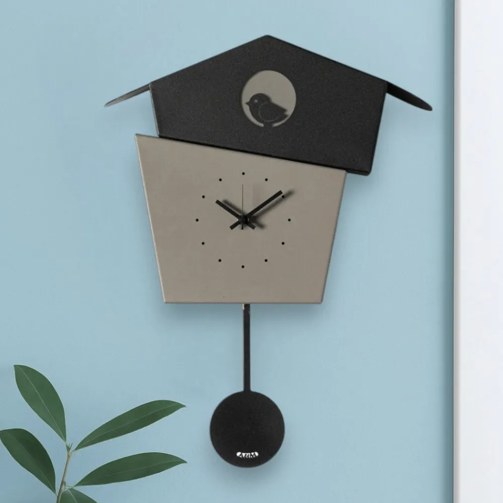 Orologi Da Parete Moderni-Selezionato da Mazzolaluce Orologio a pendolo da parete design uccellino nero e fango