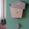 Orologi Da Parete Moderni-Selezionato da Mazzolaluce Orologio a pendolo da parete gelso e glicine con uccellino