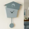 Orologi Da Parete Moderni-Selezionato da Mazzolaluce Orologio a pendolo da parete moderno uccellino verde e cenere