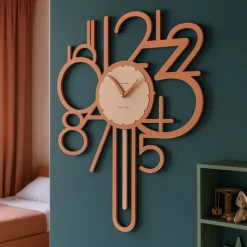 Orologi Da Parete Moderni-Selezionato da Mazzolaluce Orologio a pendolo moderno da parete legno colore terracotta