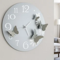 Orologi Da Parete Moderni-Selezionato da Mazzolaluce Orologio bianco da parete rotondo design farfalle
