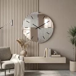 Orologi Da Parete Moderni-Selezionato da Mazzolaluce Orologio 100 cm da parete grandi dimensioni specchio cannettato e rosa moderno per soggiorno