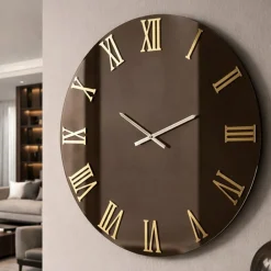 Orologi Da Parete Moderni-Selezionato da Mazzolaluce Orologio 80 cm da parete specchio bronzo numeri romani oro rotondo