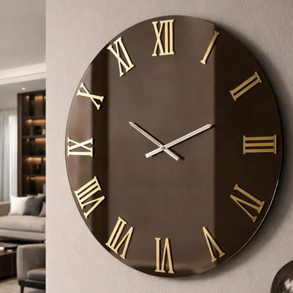 Orologi Da Parete Moderni-Selezionato da Mazzolaluce Orologio 80 cm da parete specchio bronzo numeri romani oro rotondo